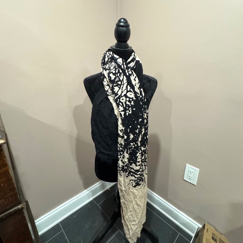 Printed Village Black & Beige Abstract Pattern Scarf Soft Lightweight Wrap